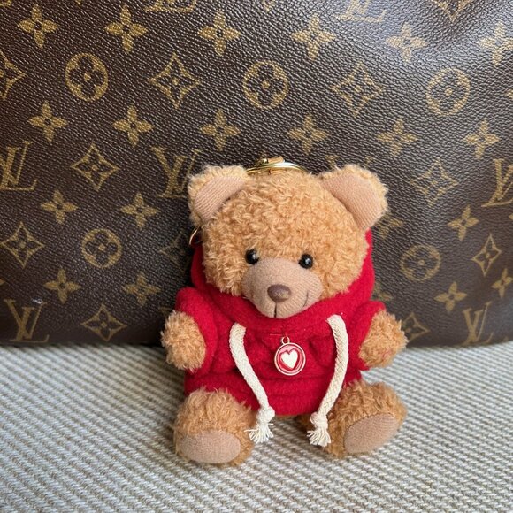 TEDDY BEAR HOODIE Bag Charm Tan and Red 🧸 - Picture 2 of 6